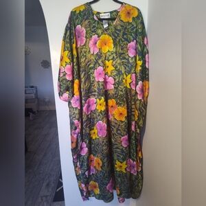 Winlar Floral Kaftan Dress with Pink and Yellow Flowers One Size #314